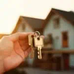 Landlord holding keys in front of a buy-to-let